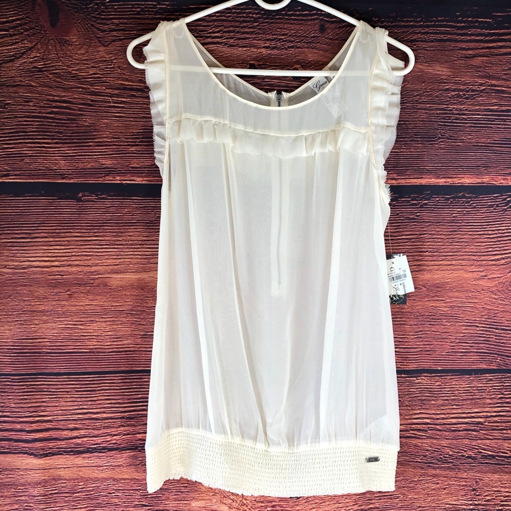 Guess Los Angeles Sheer Silk Cream Top Size L NWT